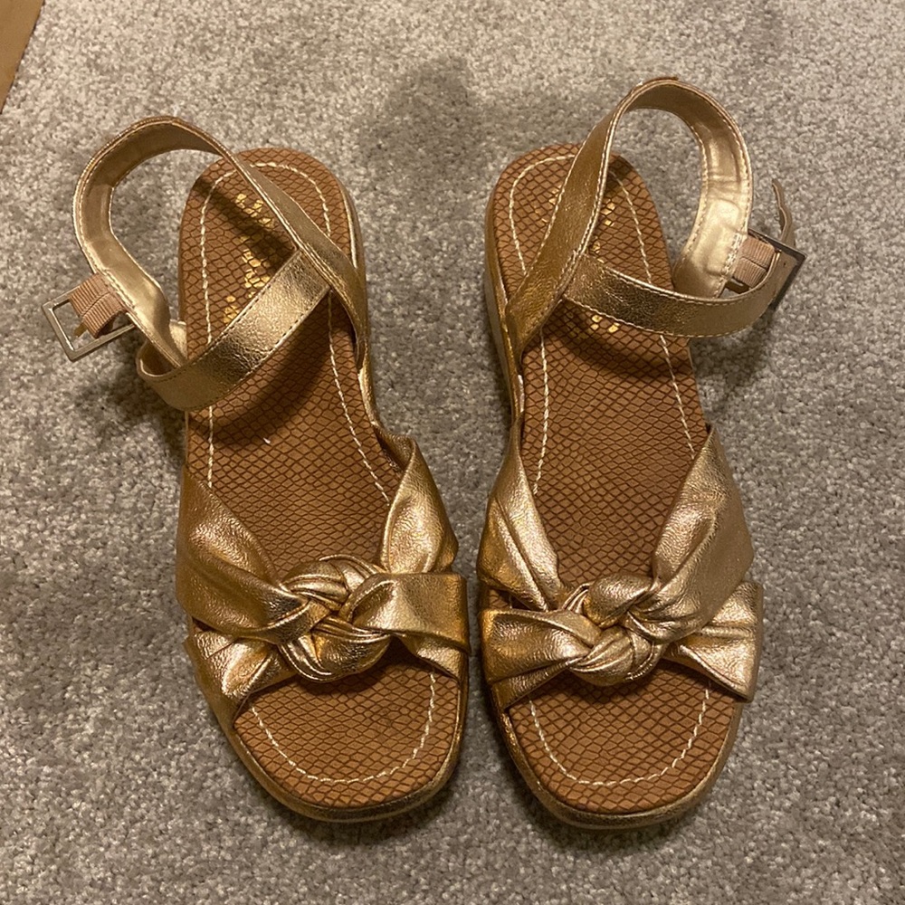 Charles David sandals. Size 5 — about two inches tall. Very comfy sandals.